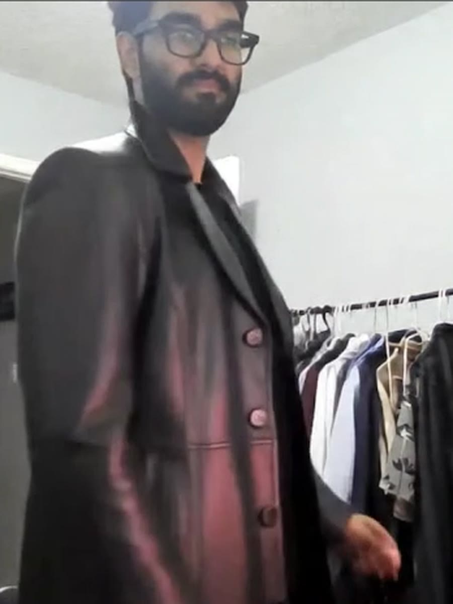 The same black leather trench, generated live on the shopper.