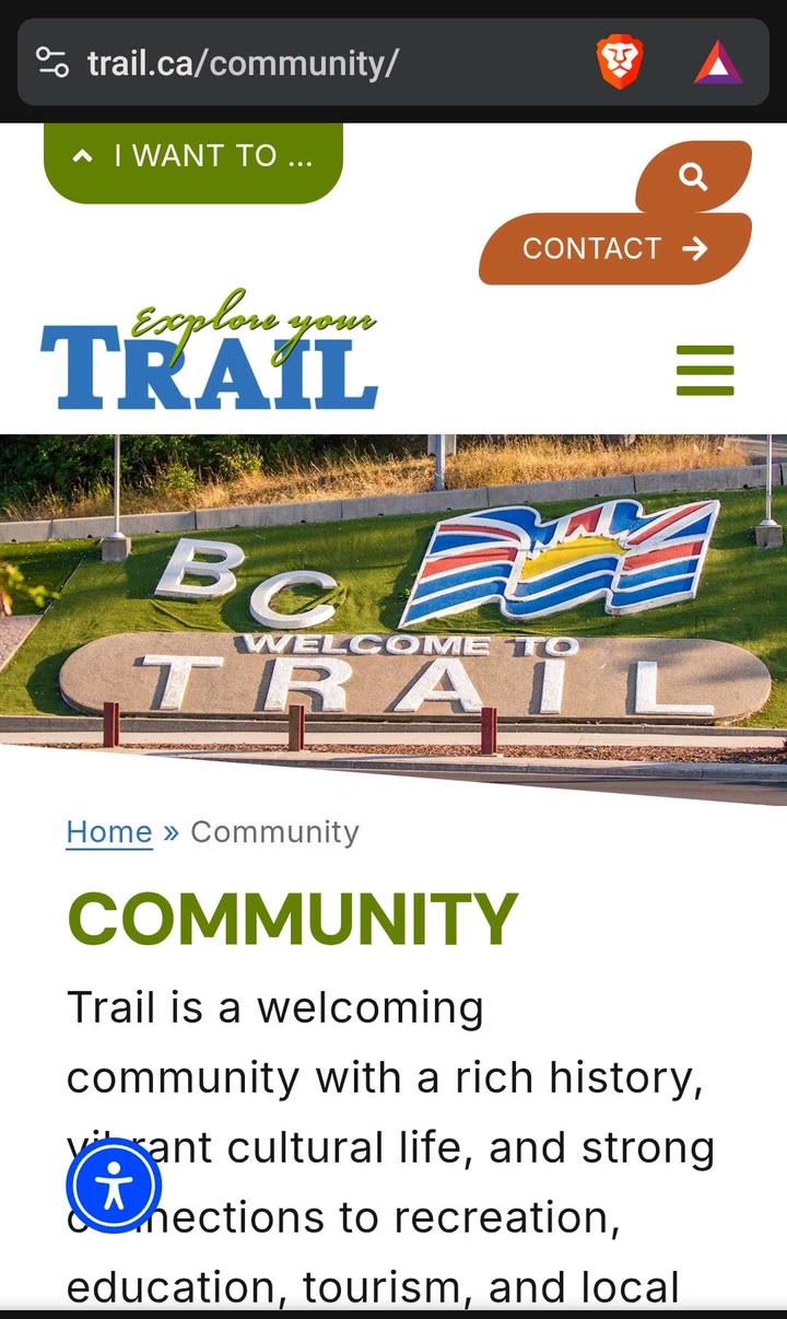 A phone browser showing trail.ca's Community page, opened from a link inside the AR experience, carrying the same Explore your Trail branding.